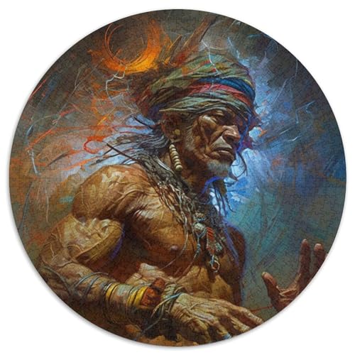 Puzzle mit 1000 Teilen Indianischer Schamane, rund, 1000 Teile, für Erwachsene, Schwierigkeitsgrad: Anfänger, ideal als Geburtstags (Größe: 67,5 x 67,5 cm) von JIANGENNF