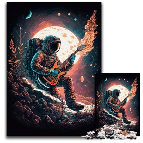 Puzzle mit 1000 Teilen für Erwachsene, Astronaut spielt Gitarre, unmögliches Puzzle für Erwachsene, Heimdekoration und Urlaubsspaß, 26x38cm/10,23x14,96 Zoll von JIANGENNF