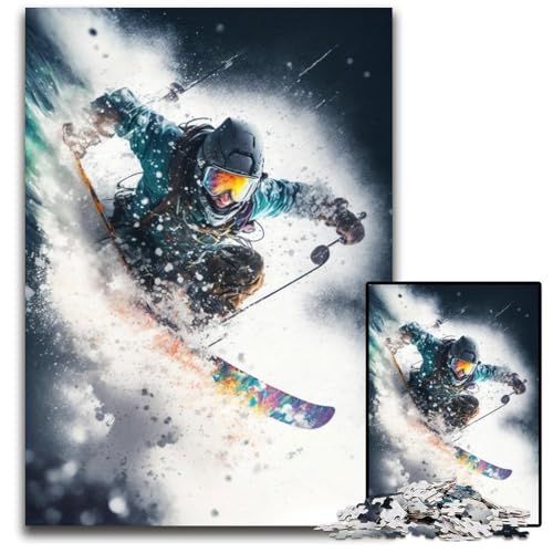 Puzzle mit 1000 Teilen für Erwachsene, Bergski-Puzzles für Erwachsene, anspruchsvolles Denkspiel für Teenager, unterhaltsames interaktives Spiel für die ganze Familie, 26x38cm/10,23x14,96 Zoll von JIANGENNF