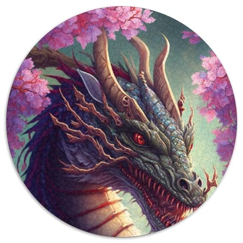 Puzzle mit 1000 Teilen für Erwachsene, Kirschblütenbaum-Drache, Kartonpuzzle für Erwachsene, Familienspaß, Gehirntraining, Teenager (Größe 67,5 x 67,5 cm) von JIANGENNF