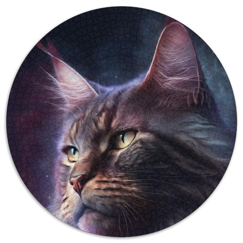 Puzzle mit 1000 Teilen für Erwachsene, Maine-Coon-Katze, Wolken-Puzzle, rund, 1000 Teile, anspruchsvolles Denkspiel, Familienaktivität, Heimdekoration, (Größe 67,5 x 67,5 cm) von JIANGENNF