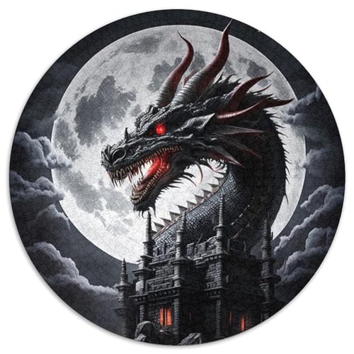 Puzzle mit 1000 Teilen für Erwachsene, Nachtdrache, rundes 1000-teiliges Puzzle für Erwachsene, perfekt für Familienfeiern, Geburtstage, Feiertage (Größe 67,5 x 67,5 cm) von JIANGENNF