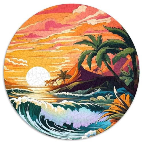 Puzzle mit 1000 Teilen für Erwachsene, Retro-Strandsonnenuntergang, 1000-teiliges rundes Puzzle für Erwachsene, perfekt für Familienfeiern, Geburtstage, Feiertage (Größe 67,5 x 67,5 cm) von JIANGENNF