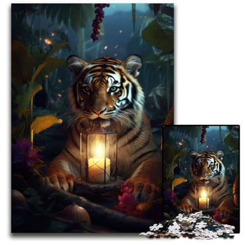 Puzzle mit 1000 Teilen für Erwachsene, Tigerjunges, magische Lampe, Papppuzzle für Erwachsene, anspruchsvolles Denkspiel – entspannendes Spielzeug für Teenager, 26x38cm/10,23x14,96 Zoll von JIANGENNF