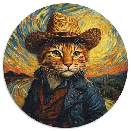 Puzzle mit 1000 Teilen für Erwachsene, Van Gogh, orangefarbene Katze, Kartonpuzzle, Geschenk für Männer und Frauen, für den Alltag und besondere Anlässe (Größe 67,5 x 67,5 cm) von JIANGENNF