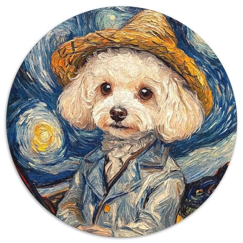 Puzzle mit 1000 Teilen für Erwachsene, Van Gogh Bichon Frise, rundes Puzzle mit 1000 Teilen, anspruchsvolles Denkspiel, Familienaktivität, Heimdekoration, (Größe 67,5 x 67,5 cm) von JIANGENNF