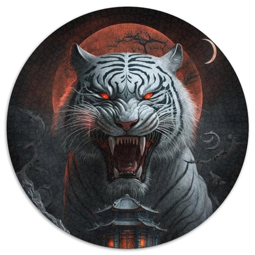 Puzzle mit 1000 Teilen für Erwachsene, rundes Puzzle Weißer Tiger, 1000 Teile, anspruchsvolles Denkspiel, Familienaktivität, Heimdekoration, (Größe 67,5 x 67,5 cm) von JIANGENNF