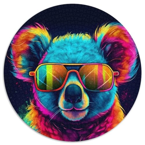 Puzzle mit 1000 Teilen für Erwachsene,Neon-Koala mit Sonnenbrille,rundes Puzzle mit 1000 Teilen,anspruchsvolles Denkspiel,Familienaktivität,Heimdekoration, (Größe 67,5 x 67,5 cm) von JIANGENNF