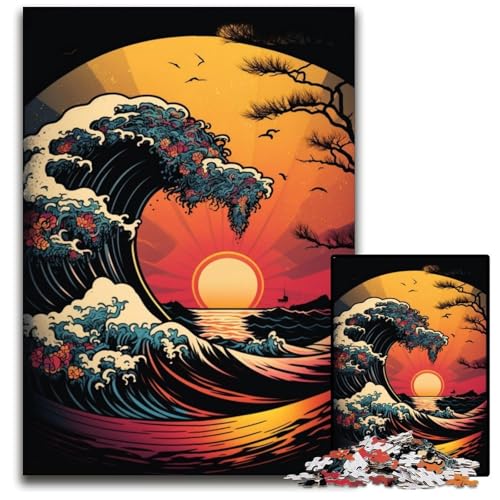 Puzzle mit 1000 Teilen für Erwachsene,Wellen-Puzzle im japanischen Stil für Erwachsene,anspruchsvolles Denkspiel für Teenager,unterhaltsames interaktives Spiel für die ganze Familie,50x75cm von JIANGENNF
