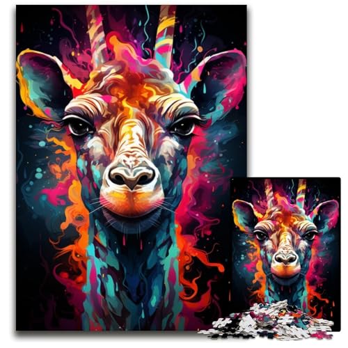 Puzzle mit 1000 Teilen für Erwachsene,farbenfrohes Giraffengemälde,anspruchsvolles Rätsel,anspruchsvolles Denkspiel für Teenager,unterhaltsames interaktives Spiel für die ganze Familie,26x38cm von JIANGENNF