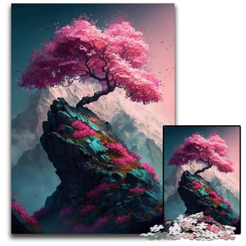 Puzzle mit 1000 Teilen für Erwachsene,rosa Kirschblütenbaum,anspruchsvolles Puzzle,anspruchsvolles Denkspiel für Teenager,unterhaltsames interaktives Spiel für die ganze Familie,26x38cm von JIANGENNF
