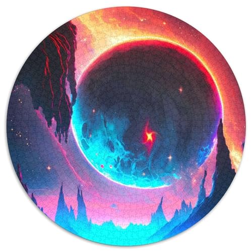 Puzzle mit 1000 Teilen für Erwachsene,rot-Blaue Sternenlandschaft,rundes Puzzle mit 1000 Teilen,anspruchsvolles Denkspiel,Familienaktivität,Heimdekoration, (Größe 67,5 x 67,5 cm) von JIANGENNF