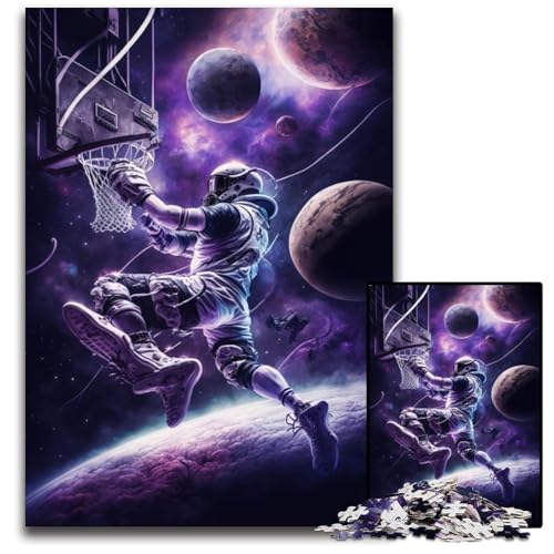 Puzzle mit 1000 Teilen für Erwachsene mit Astronauten, die Basketball Spielen. Papppuzzle, perfekt für Familienfeiern, Geburtstage, Feiertage, 26x38cm/10,23x14,96 Zoll von JIANGENNF