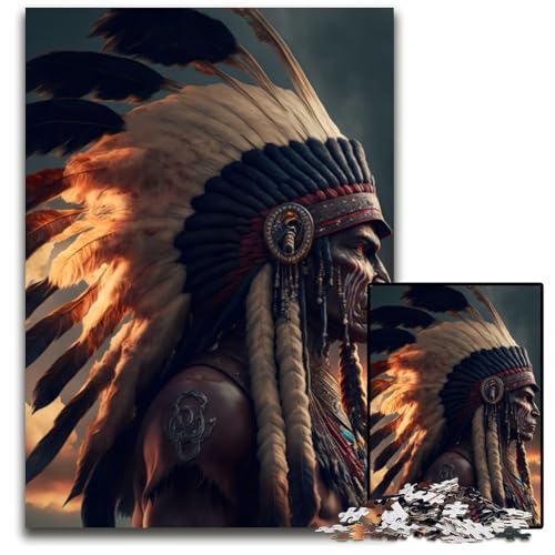 Puzzle mit Häuptlingen der amerikanischen Ureinwohner, 1000 Teile, für Erwachsene, interaktives Familienspiel, Denksportaufgabe, Lernspielzeug, 26x38cm/10,23x14,96 Zoll von JIANGENNF