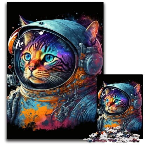 Puzzles für 1000 Teile, Astronautenkatze, Puzzles für Erwachsene, anspruchsvolles Denkspiel – entspannendes Spielzeug für Teenager, 26x38cm/10,23x14,96 Zoll von JIANGENNF