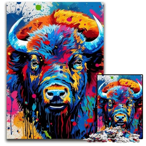 Puzzles für 1000 Teile, Tier-Büffel-Puzzles für Erwachsene, anspruchsvolles Denkspiel – entspannendes Spielzeug für Teenager, 26x38cm/10,23x14,96 Zoll von JIANGENNF