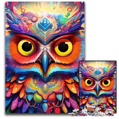 Puzzles für 1000 Teile, psychedelische Eulen-Puzzles für Erwachsene, anspruchsvolles Denkspiel – entspannendes Spielzeug für Teenager, 26x38cm/10,23x14,96 Zoll von JIANGENNF