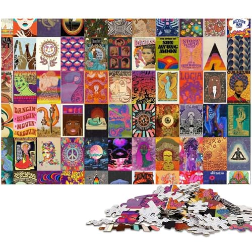 Retro-Psychedelisches Puzzle mit 1000 Teilen für Erwachsene, Puzzle für Erwachsene, Gehirn-Herausforderungsgeschenk, pädagogische Aktivität für Teenager, 26 x 38 cm / 10,23 x 14,96 Zoll von JIANGENNF