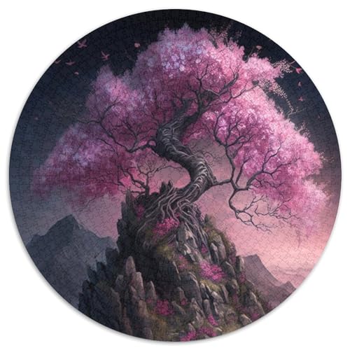 Rosa Kirschblütenbaum, 1000-teiliges Puzzle-Geschenk, rundes Puzzle, 1000 Teile, anspruchsvolles DIY-Denkspiel, perfektes Familienspiel oder dekoratives Geschenk (Größe 67,5 x 67,5 cm) von JIANGENNF