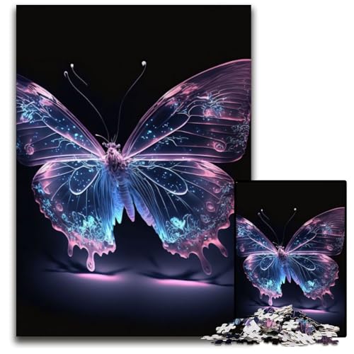 Rosa-lila Schmetterlings-Puzzle 1000 Teile für Erwachsene, Puzzle für Erwachsene, Geburtstagsgeschenkidee, anspruchsvolles Denkspiel, 26x38cm/10,23x14,96 Zoll von JIANGENNF