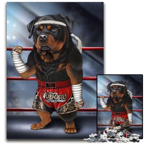 Rottweiler-Hund, Thai-Boxen, 1000-teiliges Puzzle für Erwachsene, Papp-Puzzle, Spaß für Zuhause, Geburtstagsgeschenk, Reisegeschenk, 26x38cm/10,23x14,96 Zoll Rottweiler-Hund, Thai-Boxen, 1000-teiliges Puzzle für Erwachsene, Papp-Puzzle, Spaß für Zuhause, Geburtstagsgeschenk, Reisegeschenk, 26x38cm/10,23x14,96 Zoll von JIANGENNF