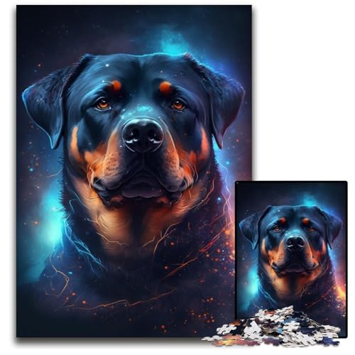Rottweiler-Puzzle für Erwachsene, 1000 Teile, Papppuzzle, Weihnachten, Halloween, Ostern, Neujahr, 26x38cm/10,23x14,96 Zoll von JIANGENNF