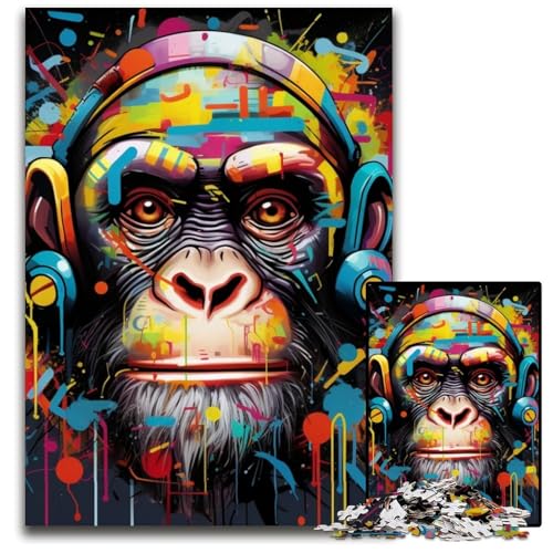 Schimpansen-Graffiti-Puzzle für Erwachsene, 1000 Teile, Papppuzzle, interaktives Familienspiel, Denksportaufgabe, Lernspielzeug, 26x38cm/10,23x14,96 Zoll von JIANGENNF