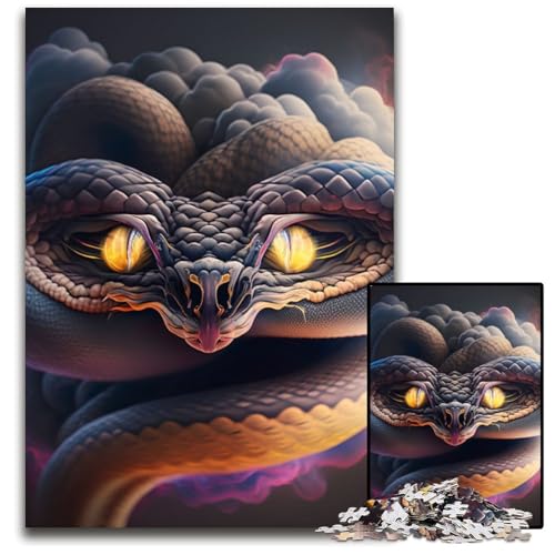 Schlange im Rauch Puzzle für Erwachsene, 1000-teiliges Puzzle für Erwachsene, interaktives Familienspiel, Gehirn-Herausforderung, Lernspielzeug 26x38cm/10,23x14,96 Zoll von JIANGENNF