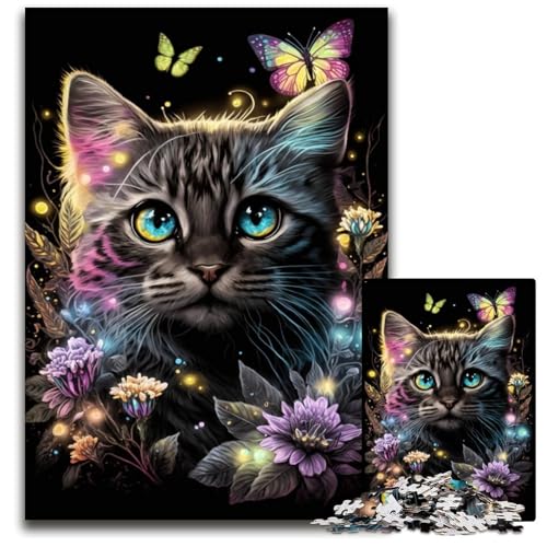 Schmetterlings-Katzen-Puzzle 1000 Teile für Erwachsene, Holzpuzzle für Erwachsene, anspruchsvolles Denkspiel – entspannendes Spielzeug für Teenager, 50x75cm/19,68x29,52 Zoll Schmetterlings-Katzen-Puzzle 1000 Teile für Erwachsene, Holzpuzzle für Erwachsene, anspruchsvolles Denkspiel – entspannendes Spielzeug für Teenager, 50x75cm/19,68x29,52 Zoll von JIANGENNF