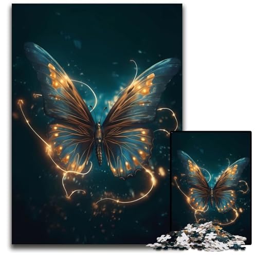 Schmetterlingsbeleuchtungs-Puzzle 1000 Teile für Erwachsene, Papppuzzle, perfekt für Halloween, Weihnachten, Geburtstagsgeschenk, 26x38cm/10,23x14,96 Zoll von JIANGENNF