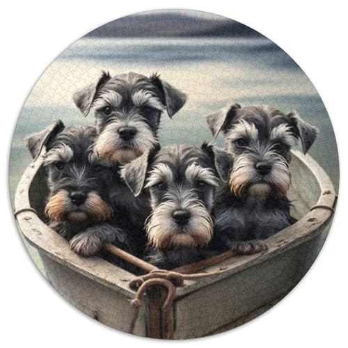 Schnauzer-Welpen-Puzzle 1000 Teile, runde Puzzles mit 1000 Teilen für Erwachsene, Lernspielzeug für Teenager, Heim- und Bürodekoration (Größe 67,5 x 67,5 cm) von JIANGENNF