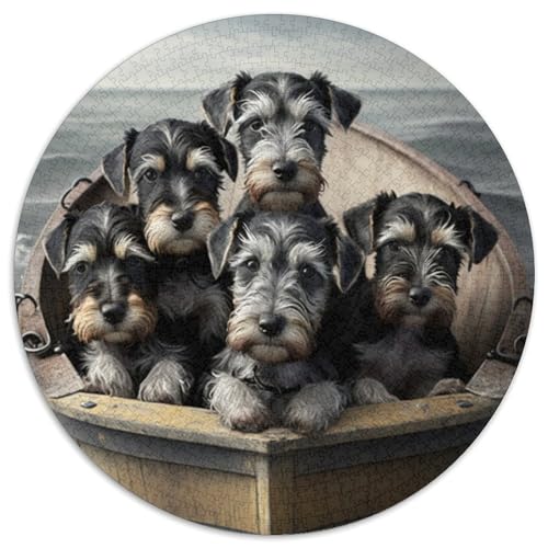 Schnauzer-Welpen-Puzzle für Erwachsene, 1000-teiliges, rundes Puzzle, interaktives Familienspiel, Denksportaufgabe als Geschenk, Lernspielzeug (Größe 67,5 x 67,5 cm) von JIANGENNF
