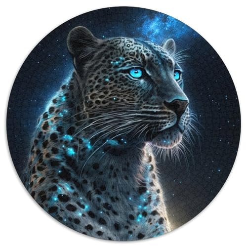 Schneeleopard 1000-teiliges Puzzle, rund, 1000 Teile, für Erwachsene, Schwierigkeitsgrad: Anfänger, ideal als Geburtstags (Größe: 67,5 x 67,5 cm) von JIANGENNF