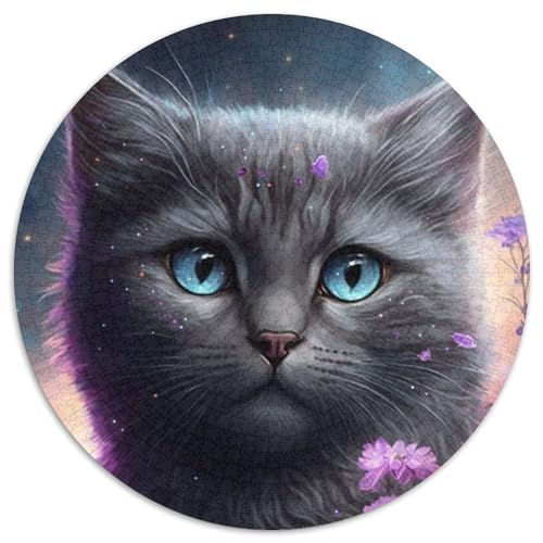 Schönes Blumen-Katzen-Puzzle, 1000 Teile, rund, 1000 Teile, für Erwachsene, Schwierigkeitsgrad: Anfänger, ideal als Geburtstags (Größe: 67,5 x 67,5 cm) von JIANGENNF