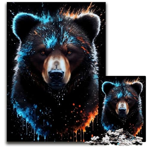 Schwarzbär-Porträt-Puzzle 1000 Teile für Erwachsene. Puzzle für Erwachsene. Interaktives Familienspiel, Gehirn-Herausforderung, Lernspielzeug, 26x38cm/10,23x14,96 Zoll von JIANGENNF