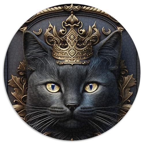 Schwarze Katze, goldenes Art-Deco-Puzzle für Erwachsene, 1000 Teile, 1000-teiliges rundes Puzzle für Erwachsene, hochschwieriges Denkspiel für Teenager (Größe 67,5 x 67,5 cm) von JIANGENNF