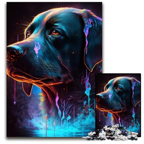 Schwarzer Labrador, 1000-teiliges Puzzle aus Pappe, Puzzle für Erwachsene, interaktives Familienspiel, Denksportaufgabe, Lernspielzeug, 26x38cm/10,23x14,96 Zoll von JIANGENNF