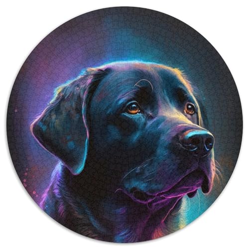 Schwarzer Labrador, 1000-teiliges Puzzle für Erwachsene, runde Puzzles für 1000 Teile, DIY-Geschenk zur Heimdekoration, Denksportaufgabe für Erwachsene (Größe 67,5 x 67,5 cm) von JIANGENNF