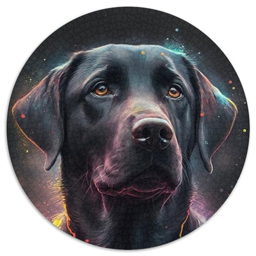 Schwarzer Labrador, 1000-teiliges Puzzle für Erwachsene, rundes 1000-teiliges Puzzle, Gehirn-Herausforderungsgeschenk, pädagogische Aktivität für Teenager (Größe 67,5 x 67,5 cm) von JIANGENNF
