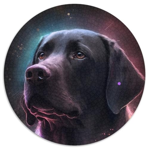 Schwarzer Labrador Retriever Puzzle für Erwachsene, 1000 Teile, rundes Puzzle mit 1000 Teilen, farbenfrohe Heimdekoration und interaktives Familienspiel, (Größe 67,5 x 67,5 cm) von JIANGENNF
