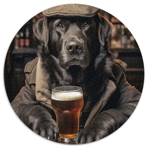 Schwarzer Labrador im Pub, 1000-teiliges Puzzle für Erwachsene, rundes 1000-teiliges Puzzle, Gehirn-Herausforderungsgeschenk, pädagogische Aktivität für Teenager (Größe 67,5 x 67,5 cm) von JIANGENNF