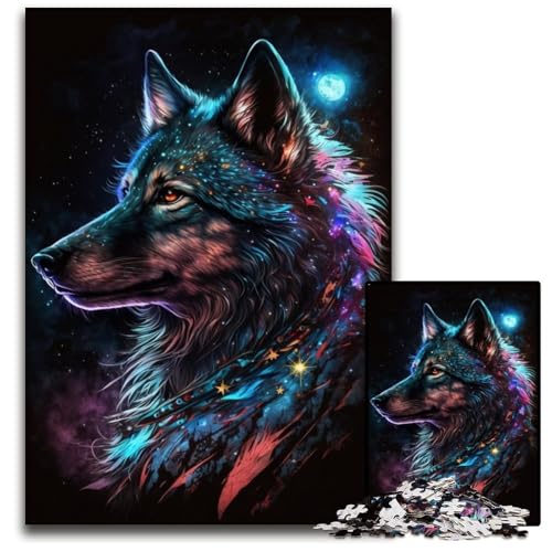 Schwarzer Wolf 1000-teiliges Puzzle aus Pappe, Puzzle für Erwachsene, interaktives Familienspiel, Denksportaufgabe, Lernspielzeug, 26x38cm/10,23x14,96 Zoll von JIANGENNF