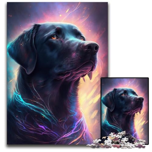 Schwarzes Labrador-Puzzle für Erwachsene, 1000 Teile, Papppuzzle, interaktives Familienspiel, Denksportaufgabe, Lernspielzeug, 26x38cm/10,23x14,96 Zoll von JIANGENNF