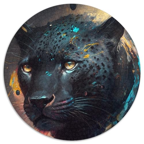 Schwarzes Leoparden-Malpuzzle, 1000 Teile, rundes Puzzle mit 1000 Teilen für Erwachsene, Lernspielzeug für Teenager, Heimbüro-Dekor (Größe 67,5 x 67,5 cm) von JIANGENNF