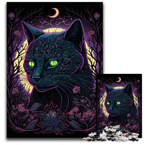 Schwarzlicht-Katzen-Puzzle für Erwachsene, 1000 Teile, Papp-Puzzle für Erwachsene, Familienaktivität, Heimdekoration zum Selbermachen, 26x38cm/10,23x14,96 Zoll von JIANGENNF