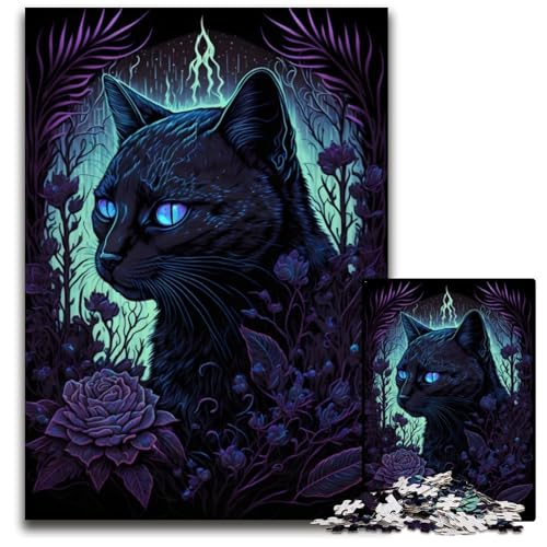 Schwarzlichtkatze, 1000-teiliges Puzzle für Erwachsene, Papppuzzle für Erwachsene, interaktives Familienspiel, Denksportaufgabe, Lernspielzeug, 26x38cm/10,23x14,96 Zoll von JIANGENNF