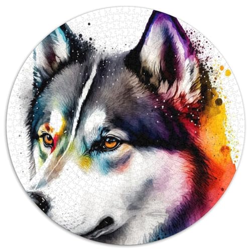 Siberian Husky Aquarell 1000 Teile Puzzle Geschenke Rundes Puzzle 1000 Teile Herausforderndes DIY-Denkspiel, perfektes Familienspiel oder dekoratives Geschenk (Größe 67,5 x 67,5 cm) von JIANGENNF