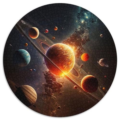 Sonnensystem-Neon-Puzzle für Erwachsene, 1000-teiliges, rundes Puzzle, interaktives Familienspiel, Denksportaufgabe als Geschenk, Lernspielzeug (Größe 67,5 x 67,5 cm) von JIANGENNF