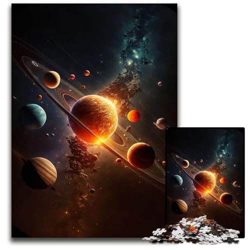 Sonnensystem-Neon-Puzzle mit 1000 Teilen für Erwachsene. Anspruchsvolles Denkspiel – Entspannendes Spielzeug für Teenager, 50x75cm/19,68x29,52 Zoll von JIANGENNF