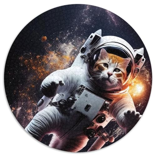 Space Cat Astronaut 1000-teiliges Puzzle, rund, 1000 Teile, für Erwachsene, Schwierigkeitsgrad: Anfänger, ideal als Geburtstags (Größe: 67,5 x 67,5 cm) von JIANGENNF